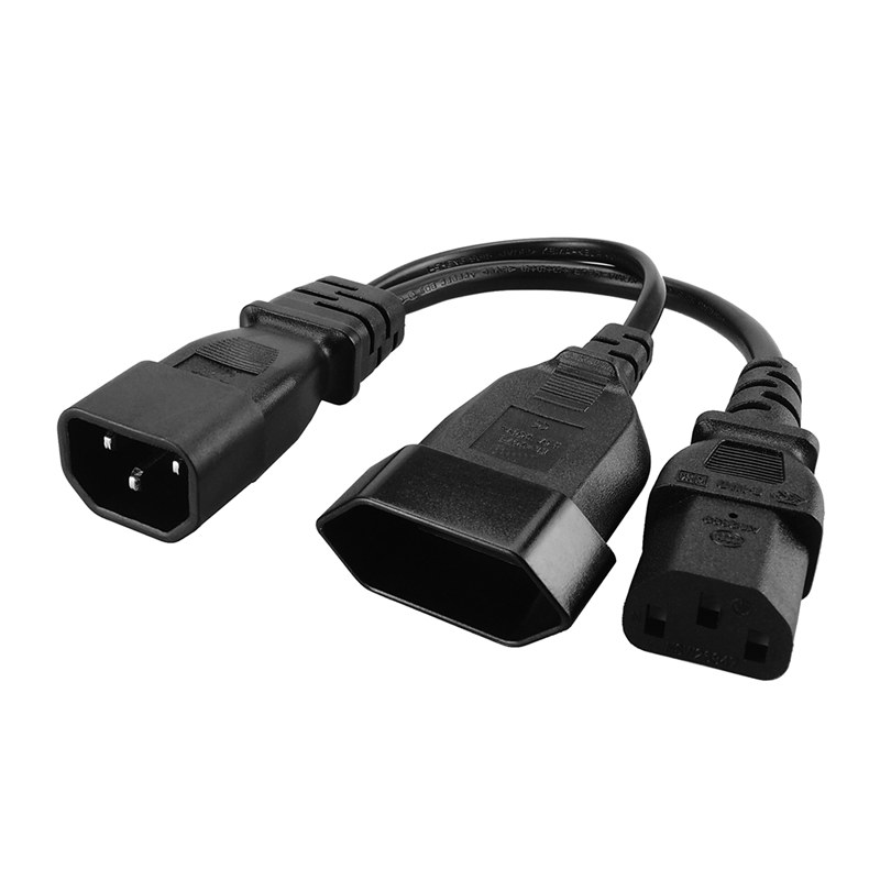 IEC 320 C14 Male to C13+Europe 2Pin Female AC Adapter Cable, PC-0017-1FT