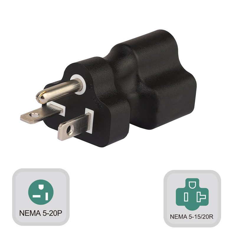 Plugrand (PA-0202) Nema 5-20P Male to Nema 5-15/20R Female AC Adapter,20 Amp T-Blade Male Plug to 15A/20A Household Female AC Power Adapter